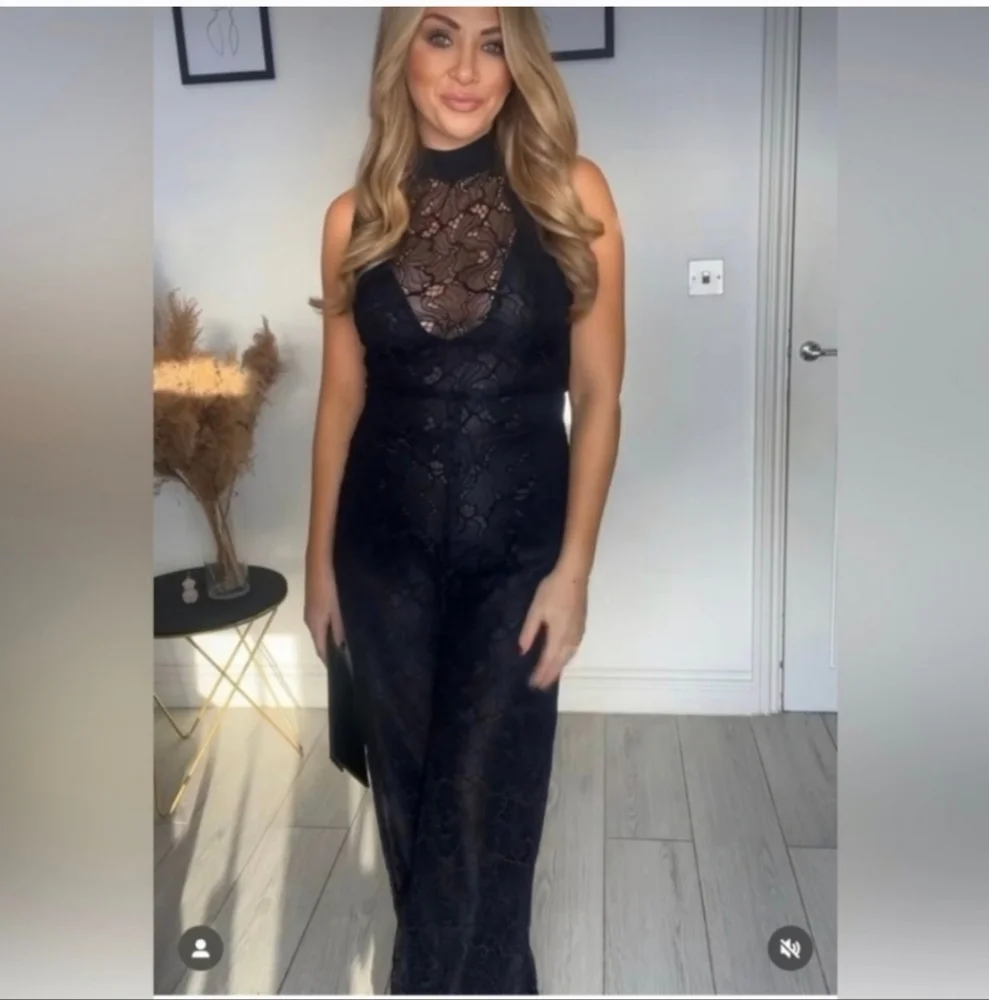 Zara Lace Jumpsuit Wide Black Size XS